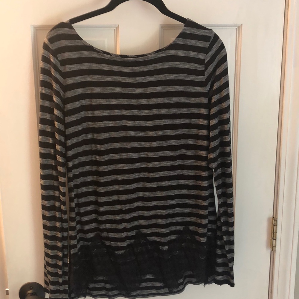 WHBM Gray/Black Striped Top Size M